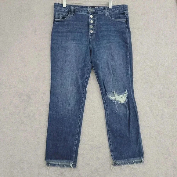 Kut From The Kloth Womens Distressed Button-Fly Jeans Size 14 Cotton Blend  9CT - Picture 1 of 6